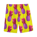 Purple EDM Pineapple Pattern Print Men's Sports Shorts