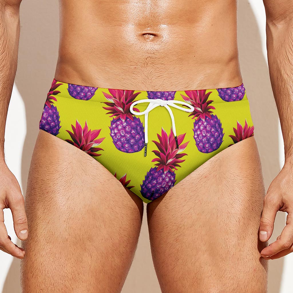 Purple EDM Pineapple Pattern Print Men's Swim Briefs