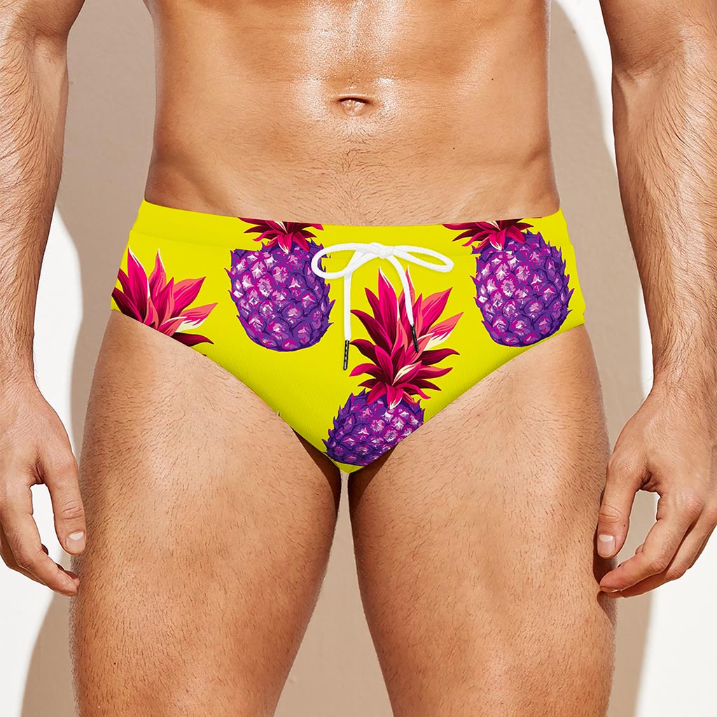 Purple EDM Pineapple Pattern Print Men's Swim Briefs