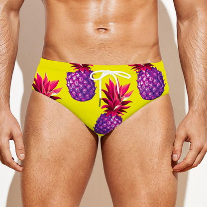 Purple EDM Pineapple Pattern Print Men's Swim Briefs
