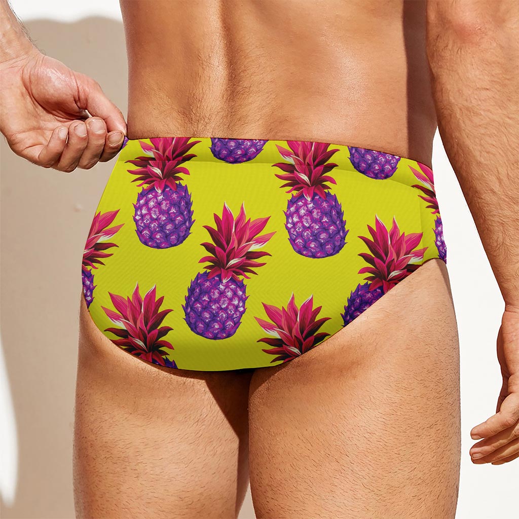 Purple EDM Pineapple Pattern Print Men's Swim Briefs