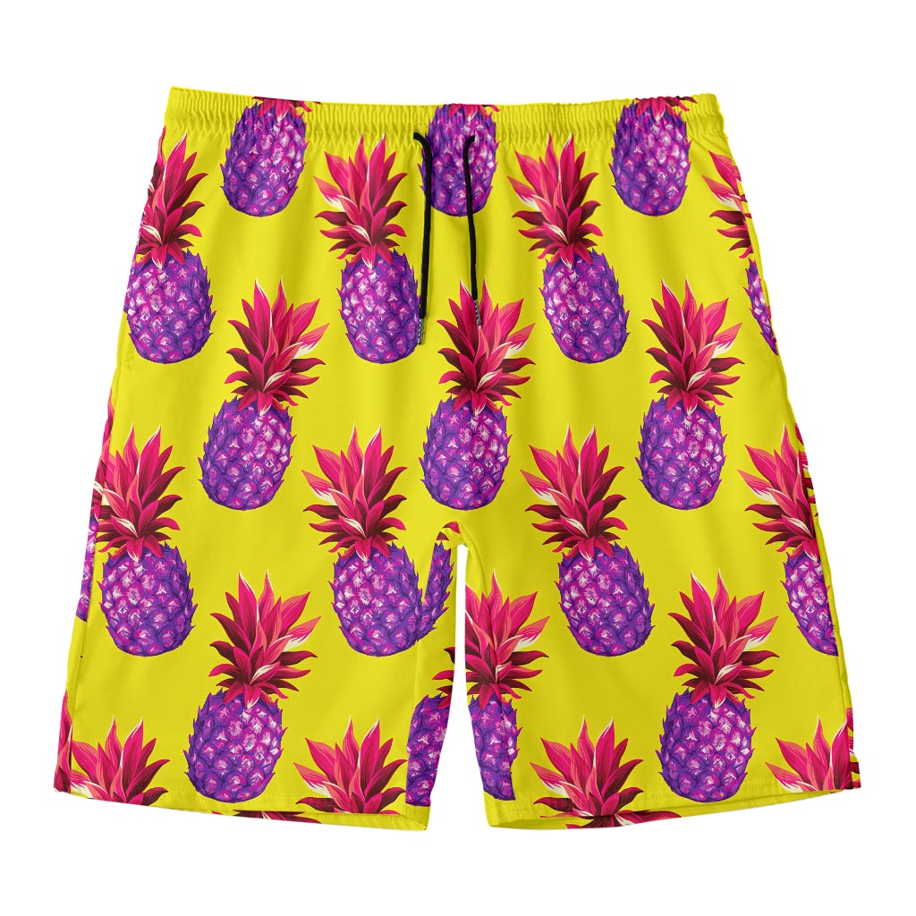 Purple EDM Pineapple Pattern Print Men's Swim Trunks