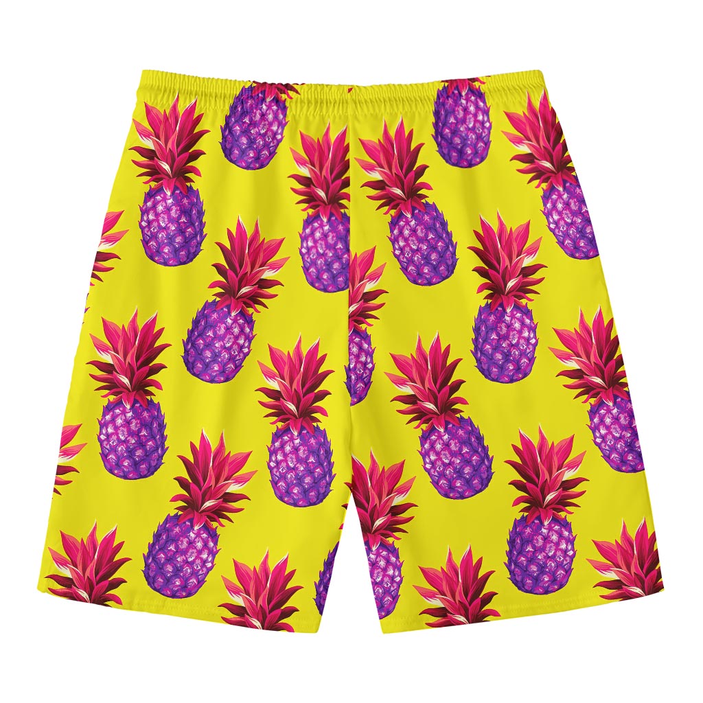 Purple EDM Pineapple Pattern Print Men's Swim Trunks