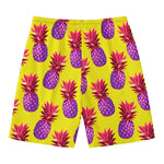 Purple EDM Pineapple Pattern Print Men's Swim Trunks