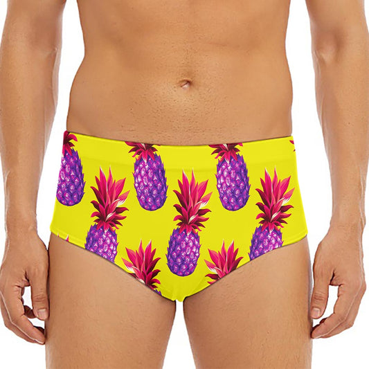 Purple EDM Pineapple Pattern Print Men's Triangle Swim Briefs
