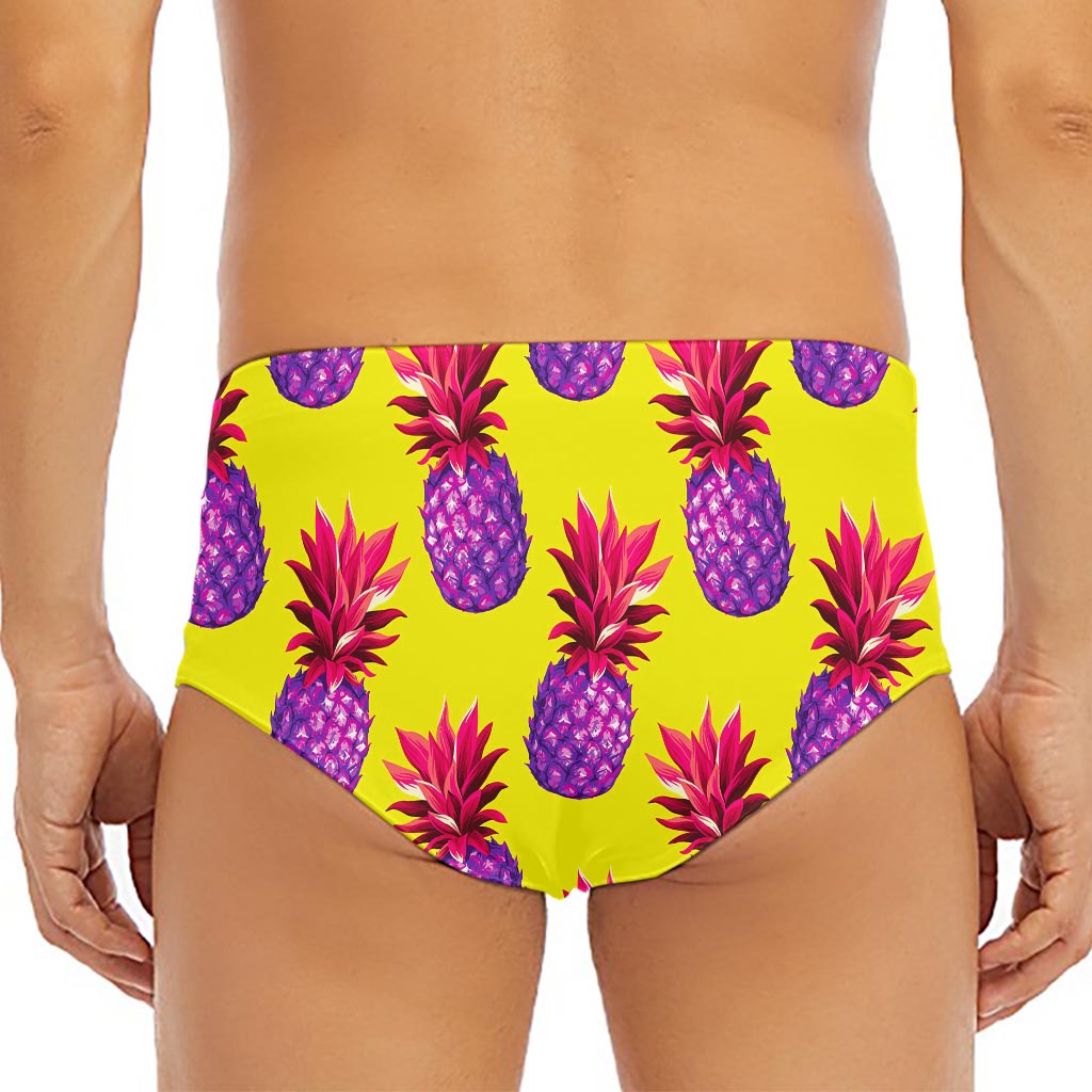 Purple EDM Pineapple Pattern Print Men's Triangle Swim Briefs