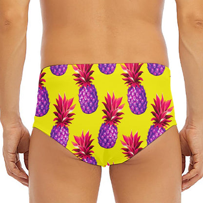 Purple EDM Pineapple Pattern Print Men's Triangle Swim Briefs