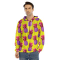 Purple EDM Pineapple Pattern Print Men's Velvet Pullover Hoodie