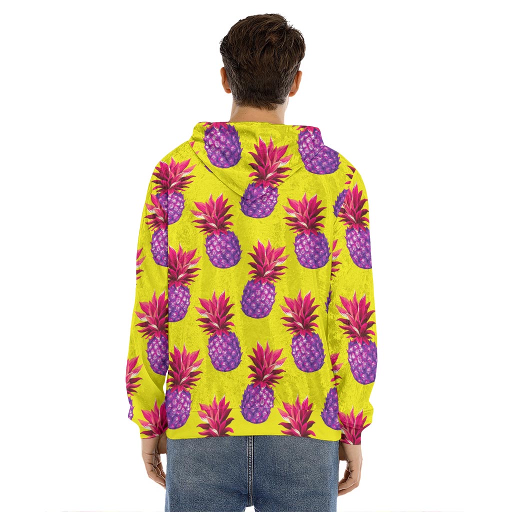 Purple EDM Pineapple Pattern Print Men's Velvet Pullover Hoodie