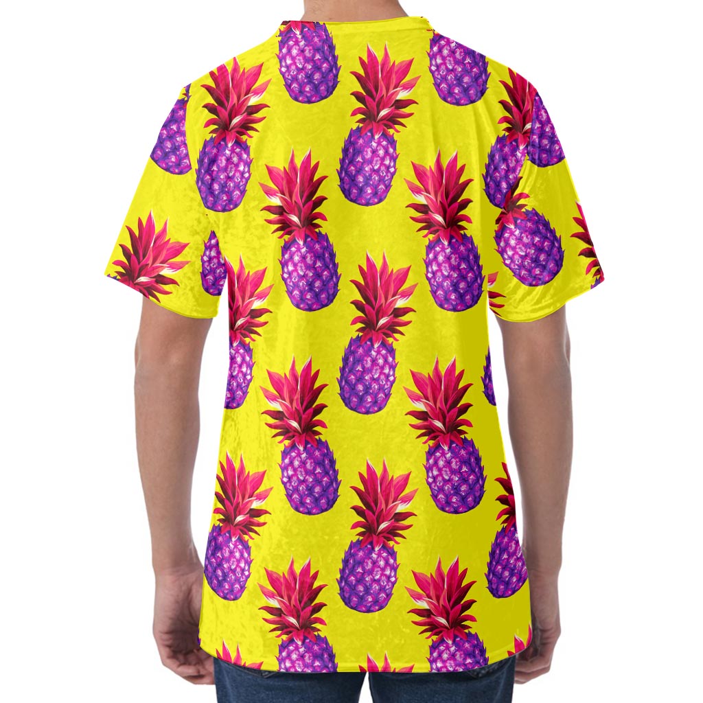 Purple EDM Pineapple Pattern Print Men's Velvet T-Shirt