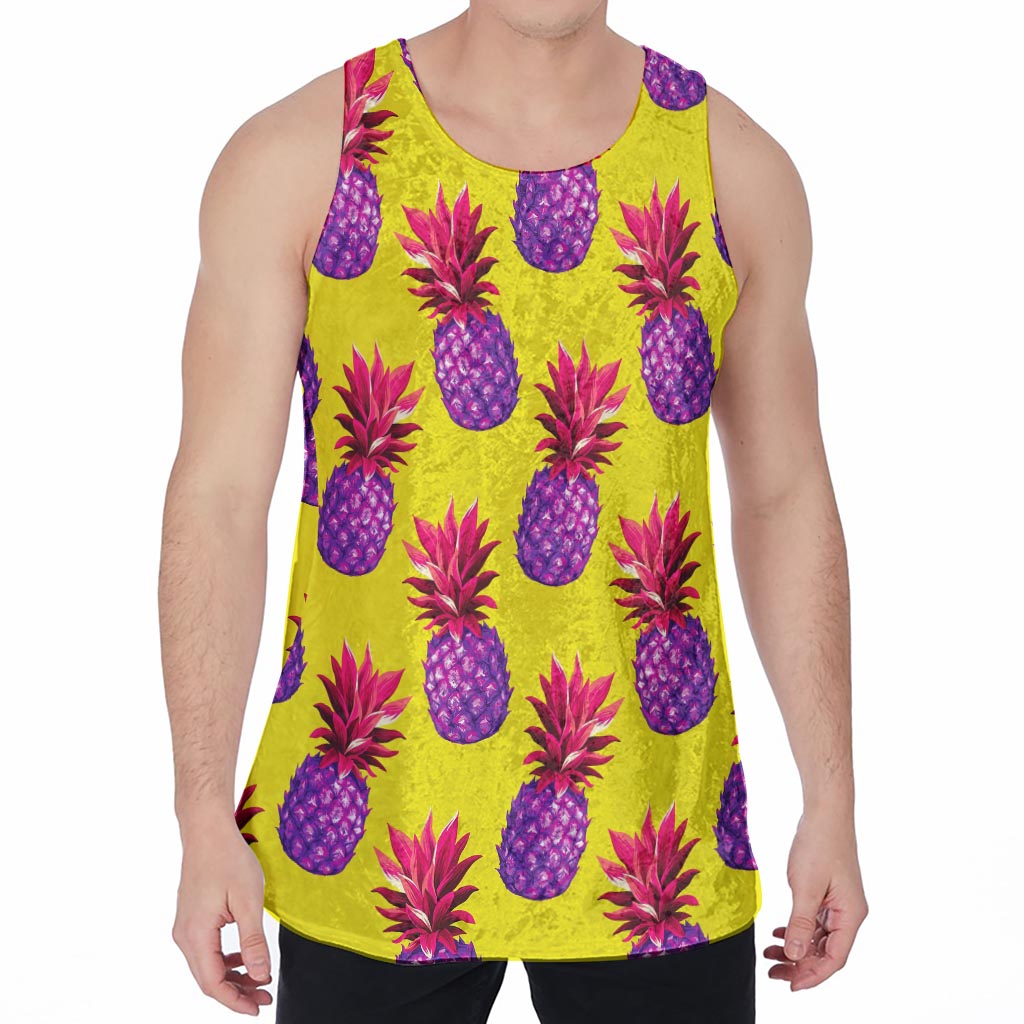 Purple EDM Pineapple Pattern Print Men's Velvet Tank Top