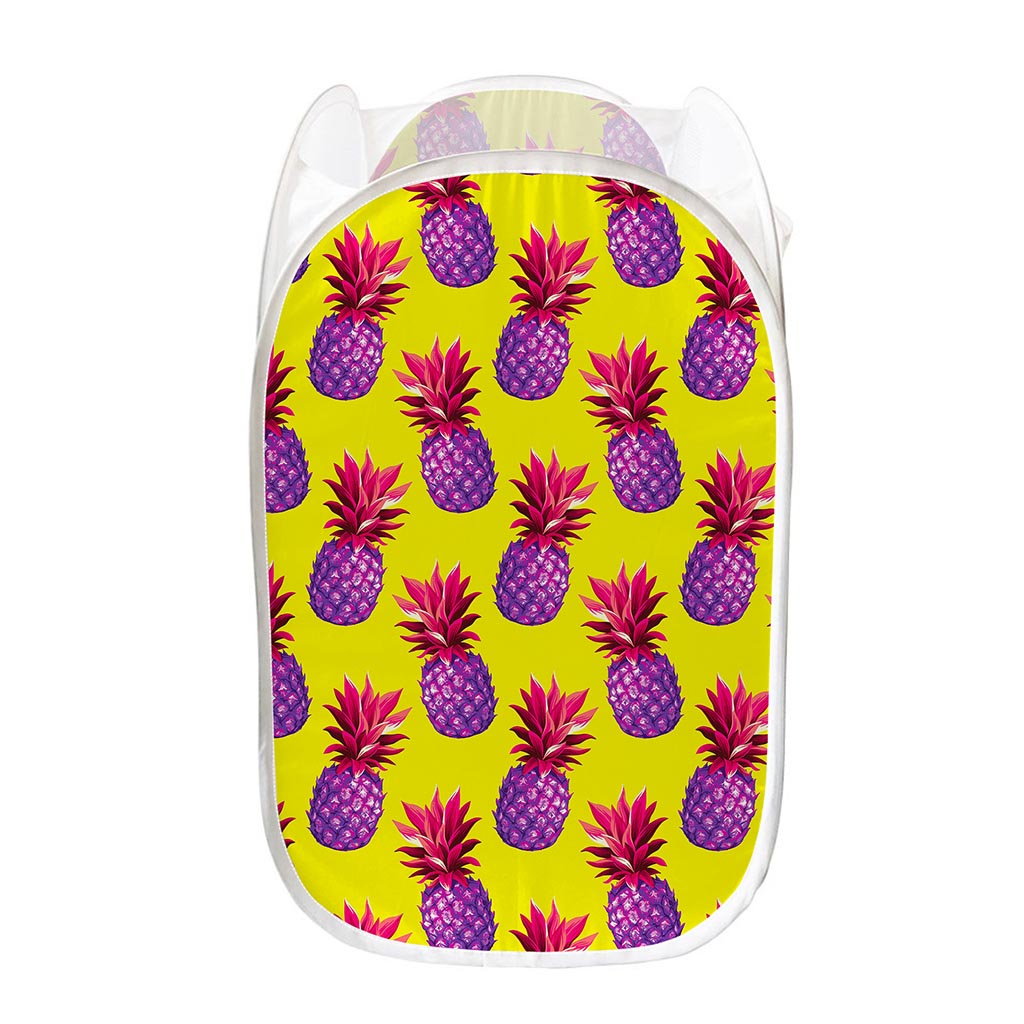 Purple EDM Pineapple Pattern Print Mesh Laundry Hamper