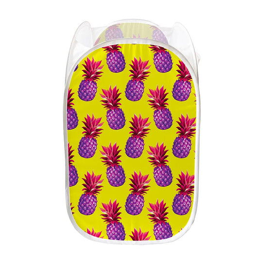 Purple EDM Pineapple Pattern Print Mesh Laundry Hamper