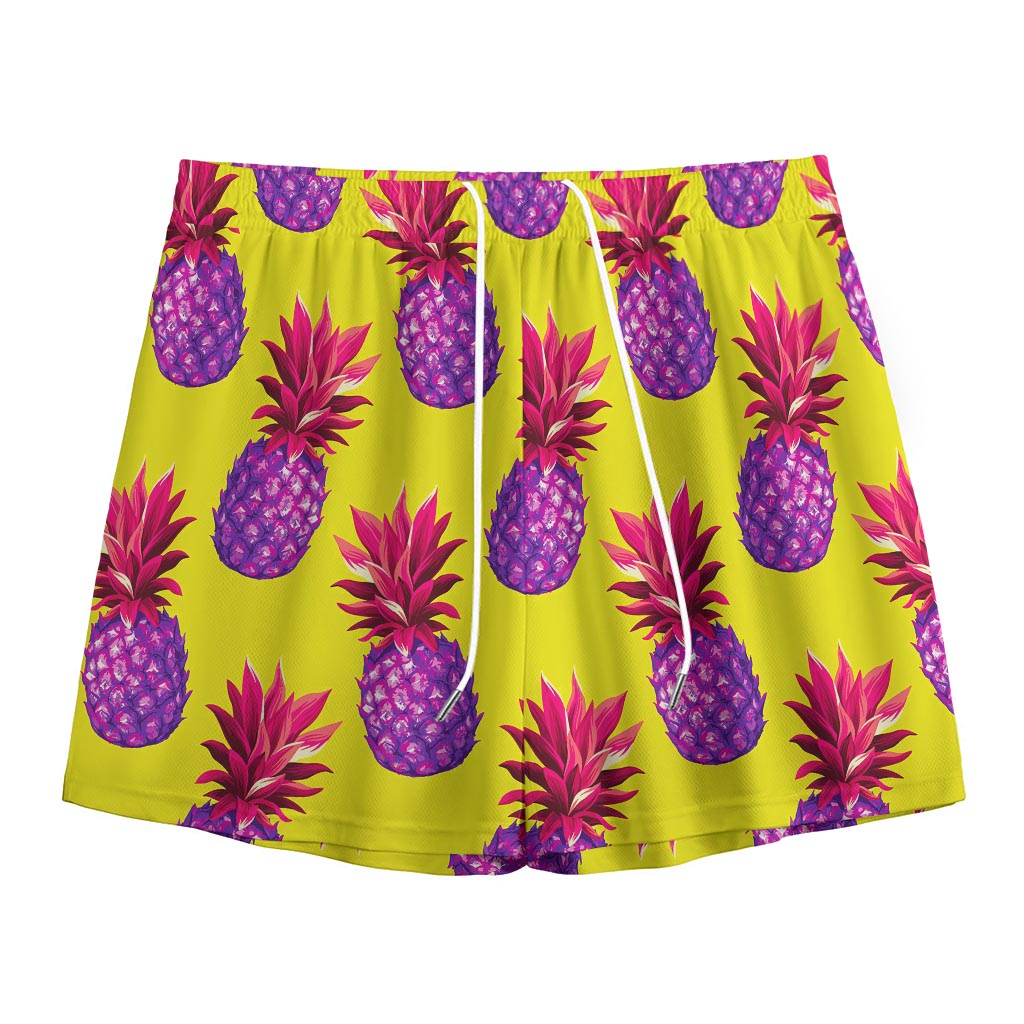 Purple EDM Pineapple Pattern Print Mesh Shorts