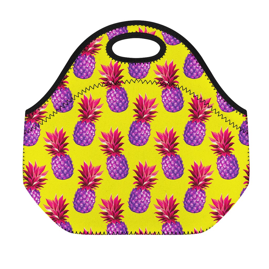 Purple EDM Pineapple Pattern Print Neoprene Lunch Bag