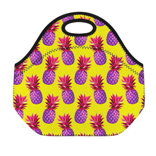 Purple EDM Pineapple Pattern Print Neoprene Lunch Bag