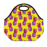 Purple EDM Pineapple Pattern Print Neoprene Lunch Bag