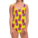 Purple EDM Pineapple Pattern Print One Piece Swimsuit