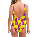 Purple EDM Pineapple Pattern Print One Piece Swimsuit