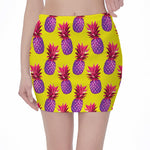 Purple EDM Pineapple Pattern Print Pencil Mini Skirt