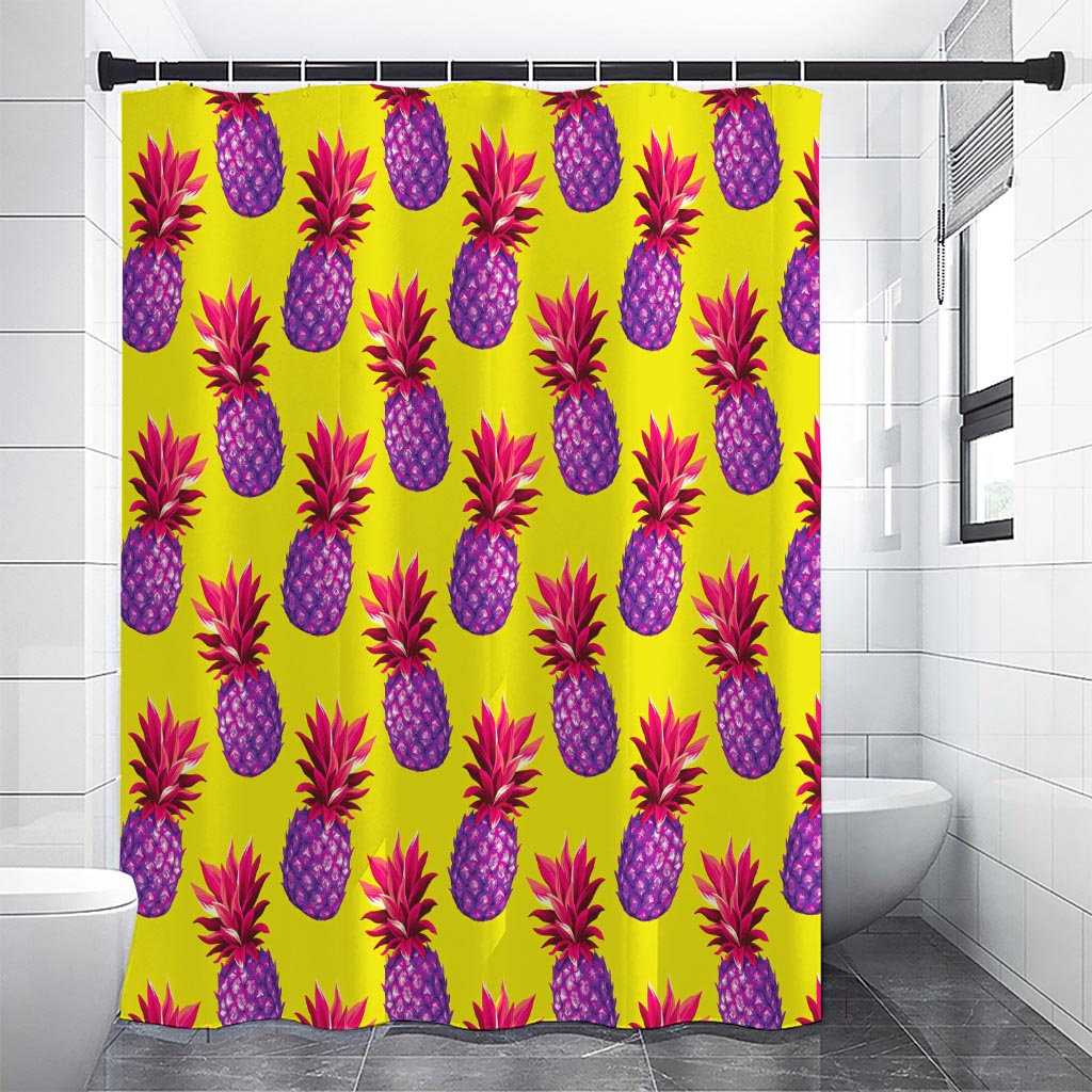 Purple EDM Pineapple Pattern Print Premium Shower Curtain