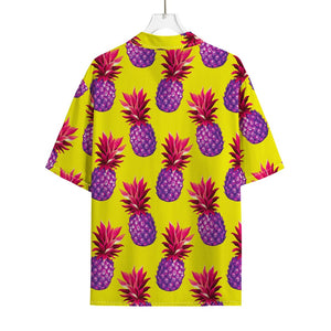 Purple EDM Pineapple Pattern Print Rayon Hawaiian Shirt