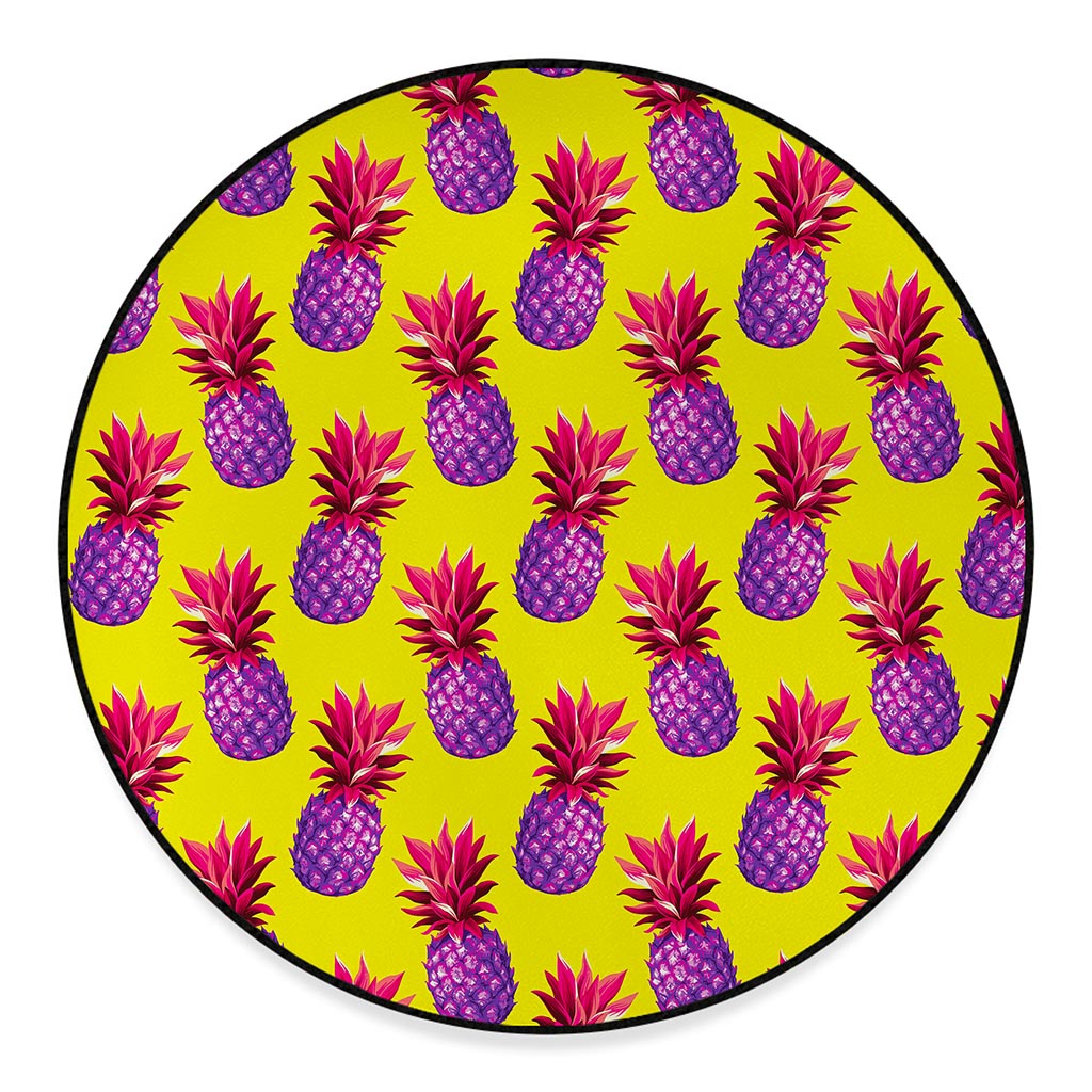 Purple EDM Pineapple Pattern Print Round Floor Mat