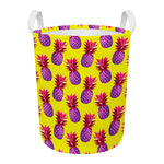 Purple EDM Pineapple Pattern Print Round Laundry Basket