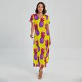 Purple EDM Pineapple Pattern Print Short Sleeve Maxi Dress