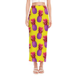 Purple EDM Pineapple Pattern Print Side Slit Maxi Skirt