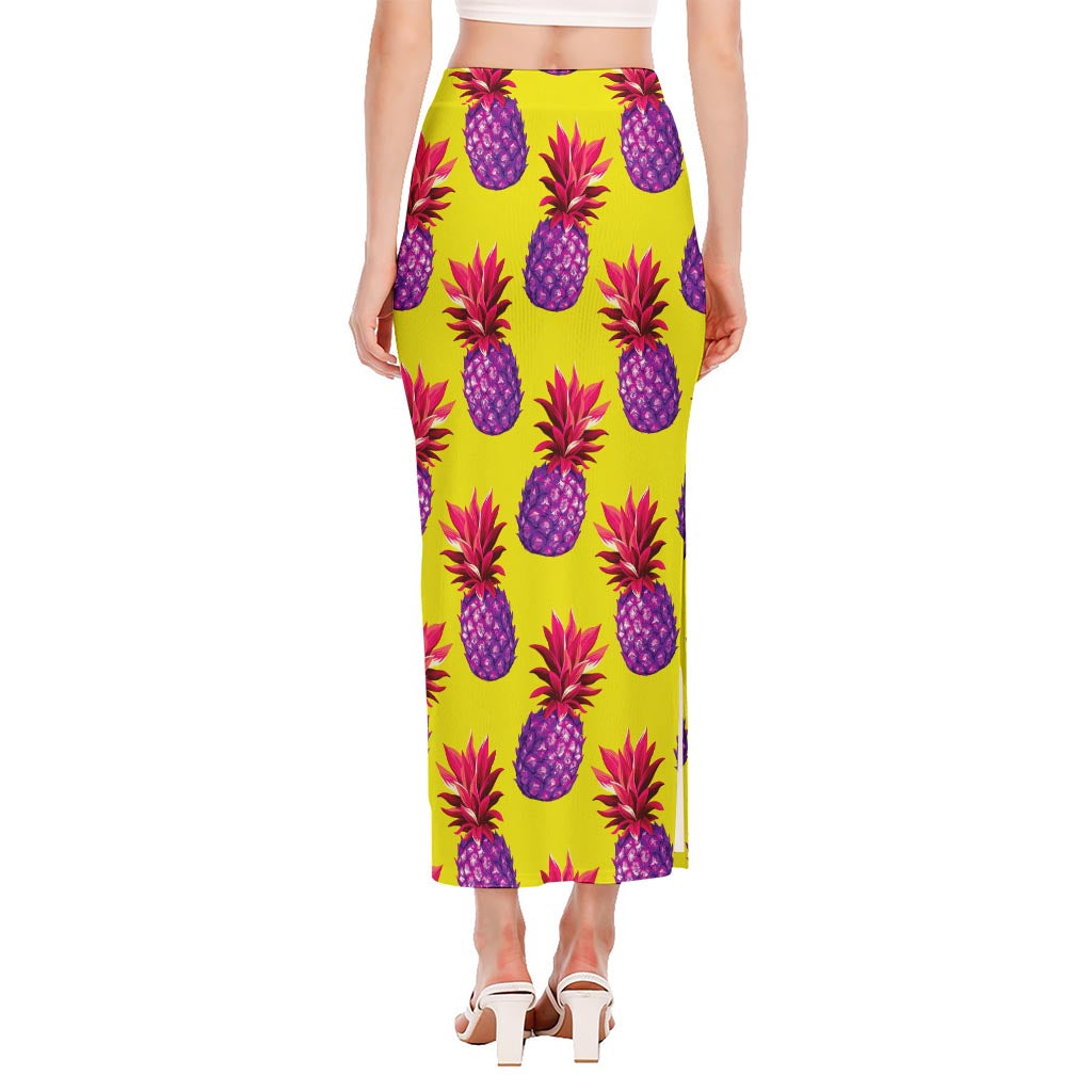 Purple EDM Pineapple Pattern Print Side Slit Maxi Skirt