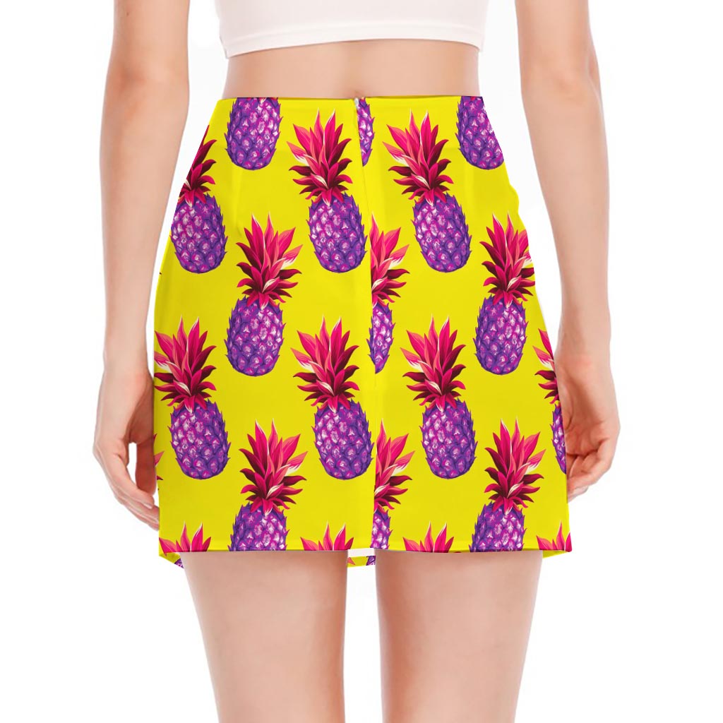 Purple EDM Pineapple Pattern Print Side Slit Mini Skirt