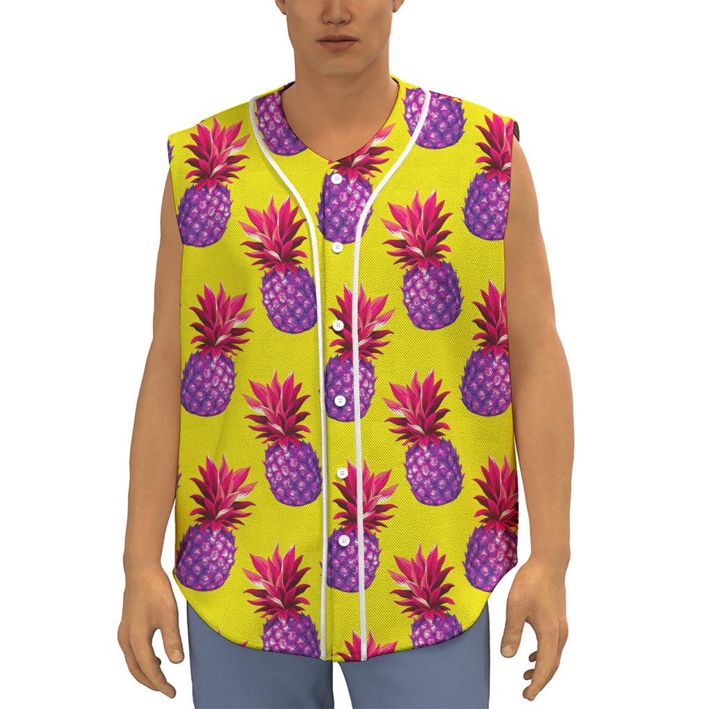 Purple EDM Pineapple Pattern Print Sleeveless Baseball Jersey