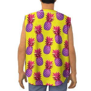 Purple EDM Pineapple Pattern Print Sleeveless Baseball Jersey