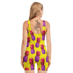 Purple EDM Pineapple Pattern Print Sleeveless One Piece Swimsuit