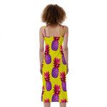 Purple EDM Pineapple Pattern Print Slim Fit Midi Cami Dress