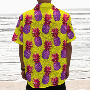 Purple EDM Pineapple Pattern Print Textured Short Sleeve Shirt