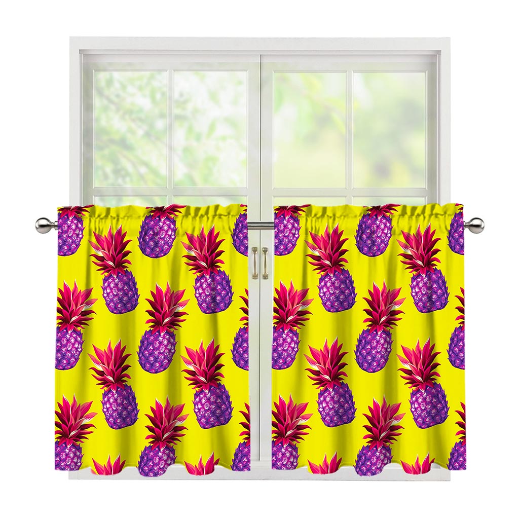 Purple EDM Pineapple Pattern Print Tier Curtains
