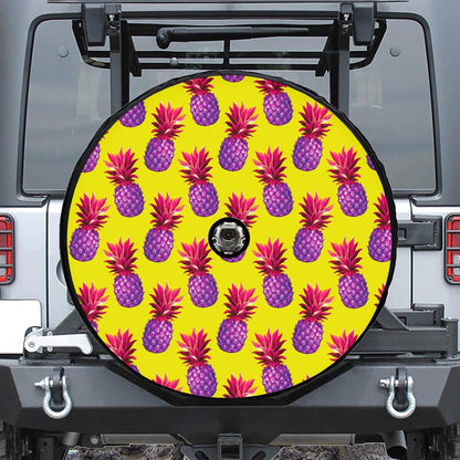 Purple EDM Pineapple Pattern Print Tire Cover With Camera Hole