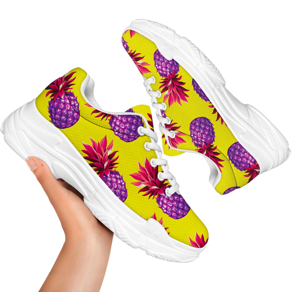 Purple EDM Pineapple Pattern Print White Chunky Shoes