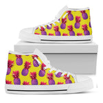 Purple EDM Pineapple Pattern Print White High Top Sneakers