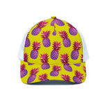 Purple EDM Pineapple Pattern Print White Mesh Trucker Cap