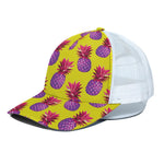 Purple EDM Pineapple Pattern Print White Mesh Trucker Cap