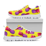 Purple EDM Pineapple Pattern Print White Running Shoes