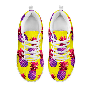 Purple EDM Pineapple Pattern Print White Running Shoes