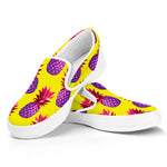 Purple EDM Pineapple Pattern Print White Slip On Sneakers