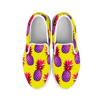 Purple EDM Pineapple Pattern Print White Slip On Sneakers