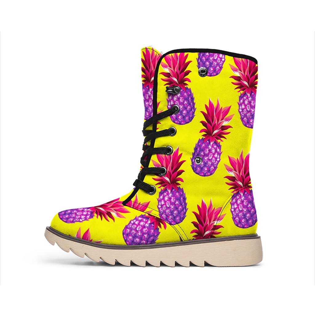 Purple EDM Pineapple Pattern Print Winter Boots