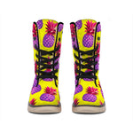 Purple EDM Pineapple Pattern Print Winter Boots