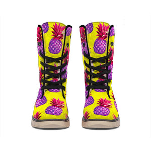 Purple EDM Pineapple Pattern Print Winter Boots